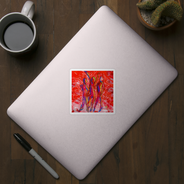 Three Women with Positive Sassy Attitude in Red Abstract by gloobella